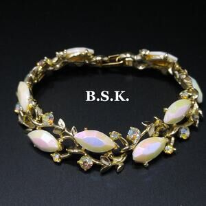 Vintage 1960s Signed White Fire Polished Rhinestone Bracelet